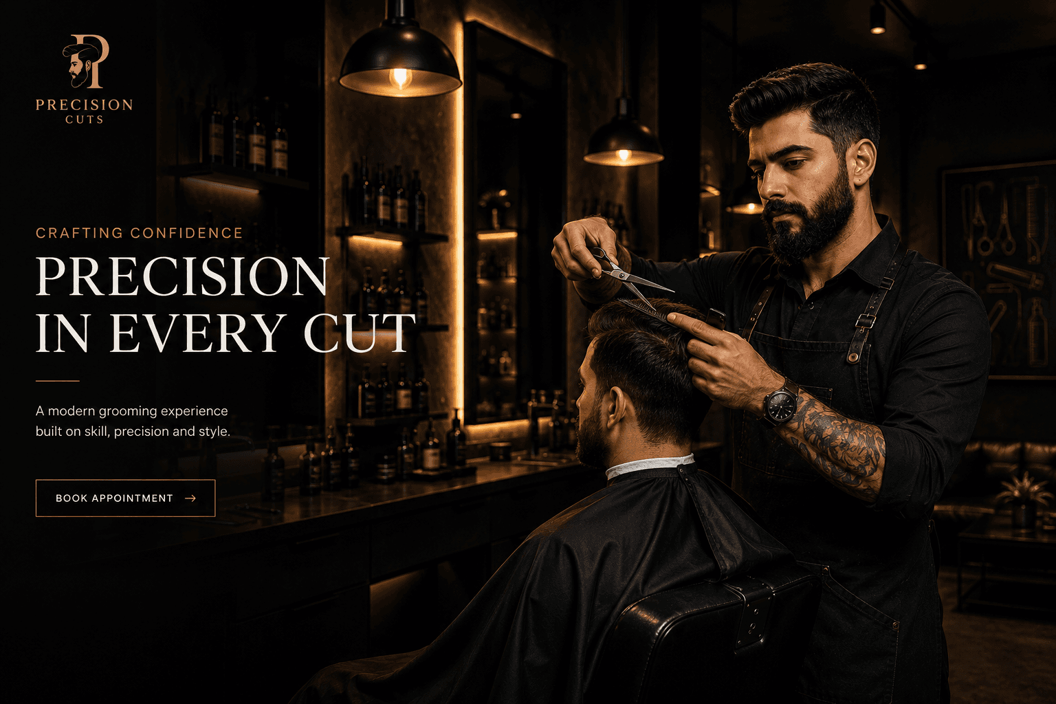 Precision Cuts stylist performing a haircut for a client